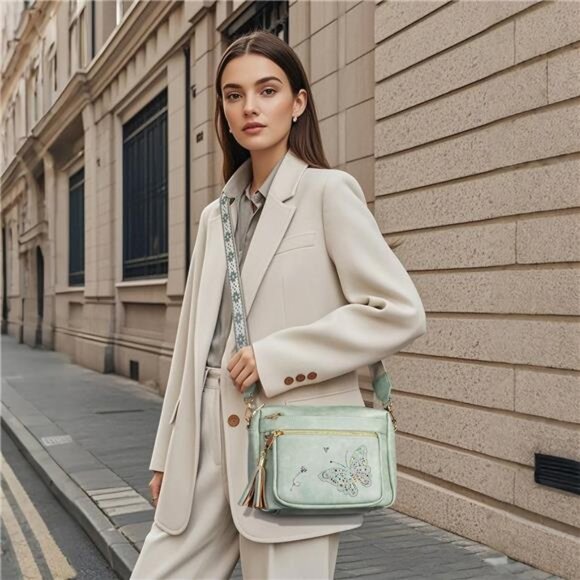 Crossbody Bags Trendy Vegan Leather Mint Green - Picture 2 of 6